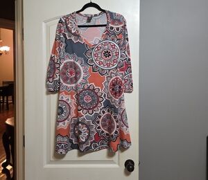 Bohemian Floral Maxi Dress in Orange and Gray